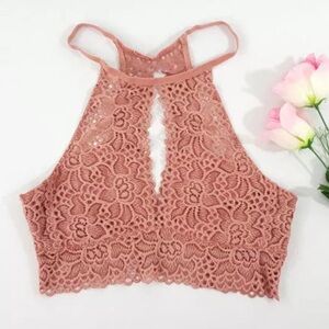 Rose pink lace bra bralett crop top bustier summer
